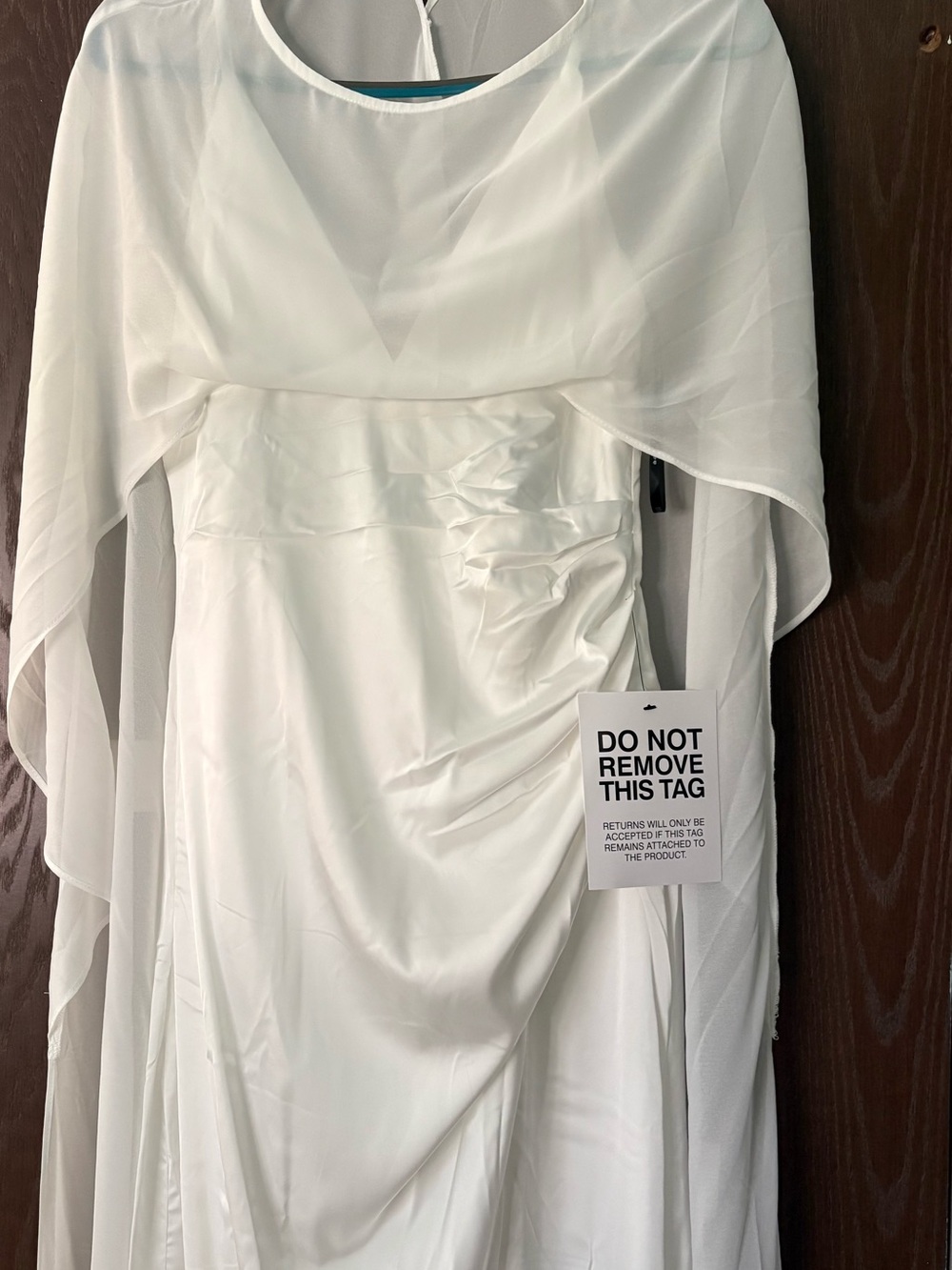 TFNC White Draped Chiffon Maxi Dress with Cape Overlay